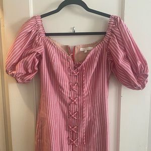 WAYF off the shoulder lace up dress